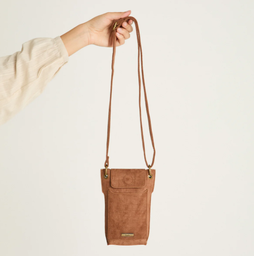 Porta Celular De Suede Texturizado Camel